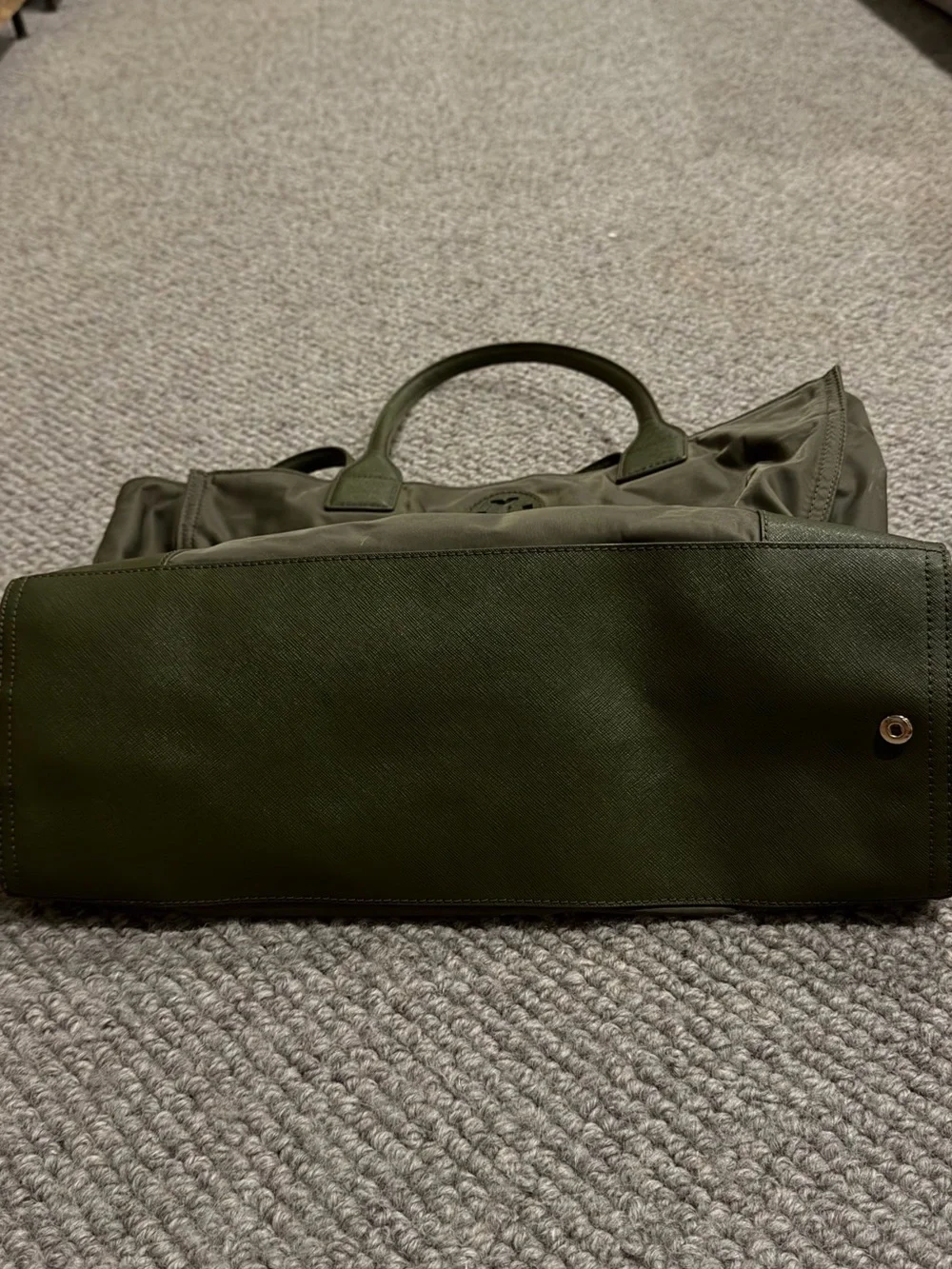 Tory Burch Olive Green Nylon Duffel Zip Tote